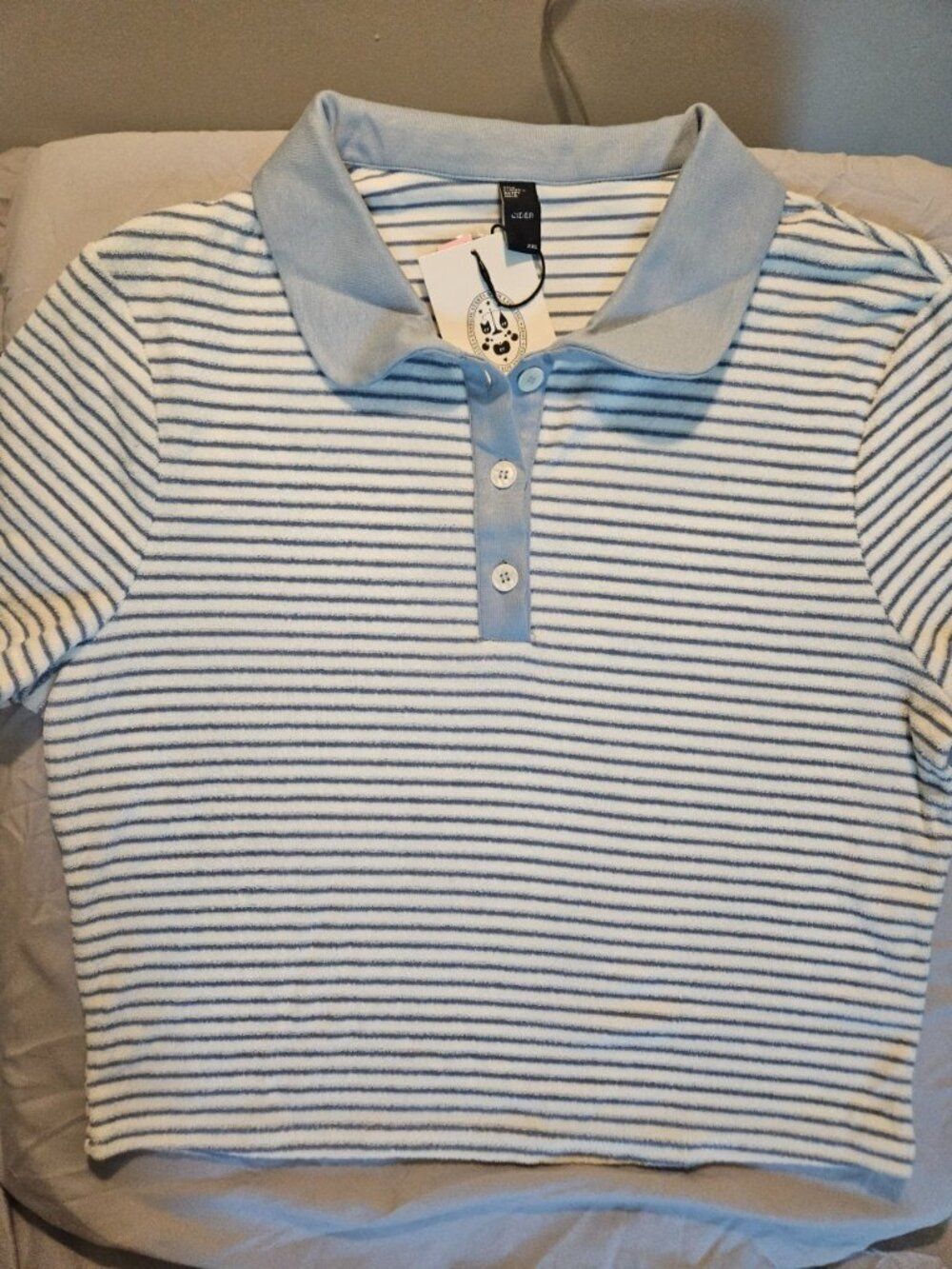 Cider Polo Shirt Cropped 2XL Baby Blue Preppy Striped
